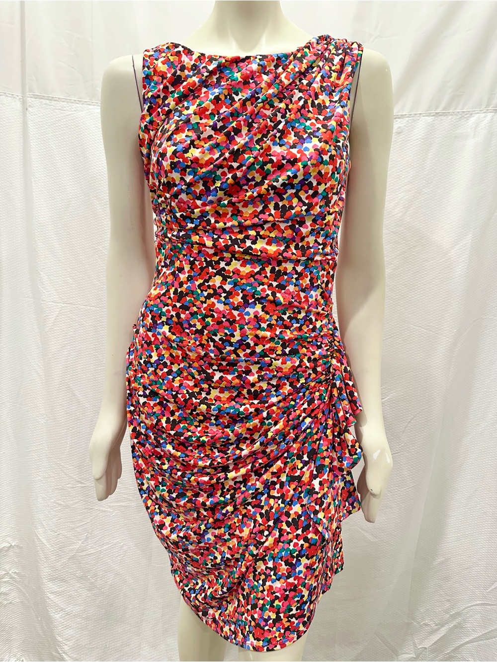 Betsey Johnson Multicolored Ruched Sheath Dress Hearts Size 10